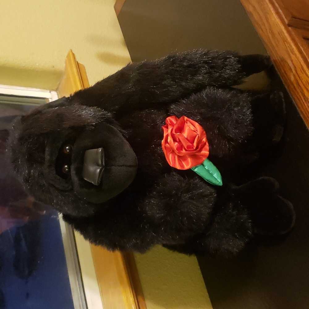15" Black Gorilla Holding Red Rose